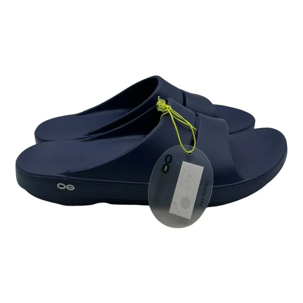 OOFOS OOahh Comfort Slide Sandals Men's Size 13 Navy Blue Slip On NWT‎ B Grade